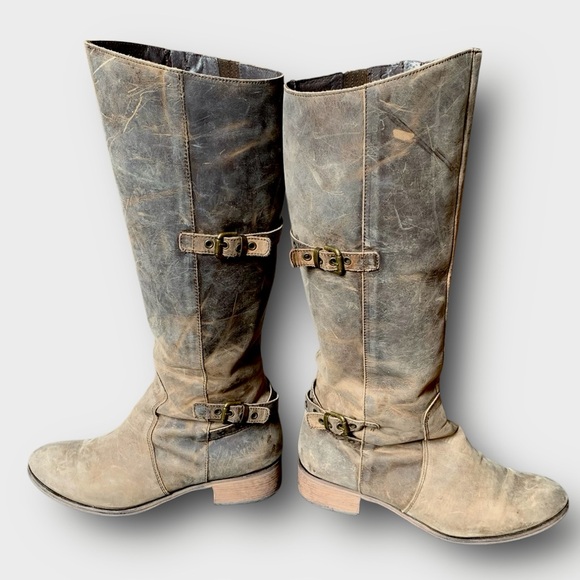 l e a t h e r :: Distressed Tall Leather Riding Boots - Picture 14 of 16